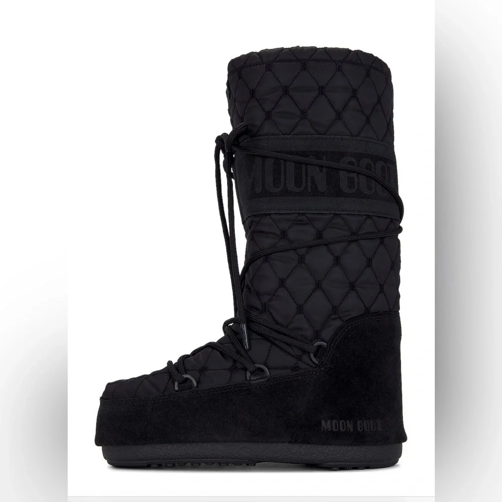 Moon Boot icon Black Quilted Boots 39/41 8-9.5 - Picture 2 of 12